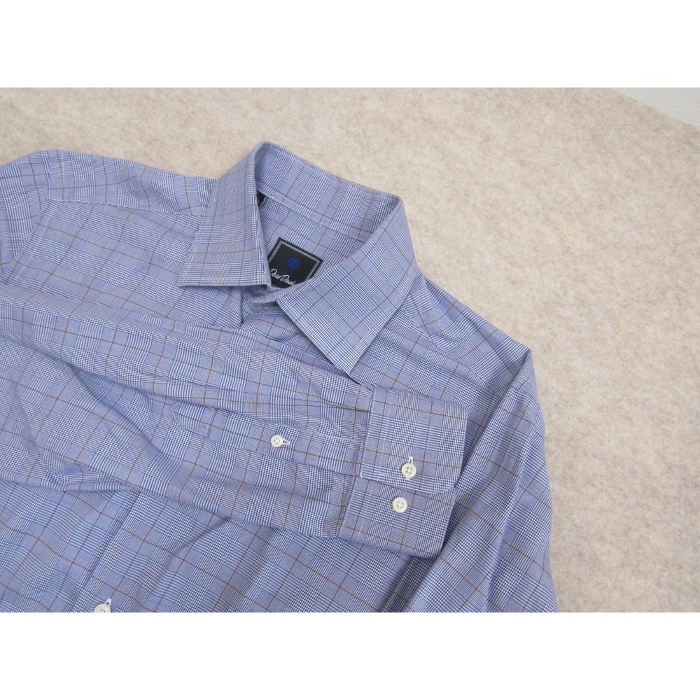 David Donahue Mens Blue Glen Plaid Cotton Button Down Dress Shirt 16 34/35